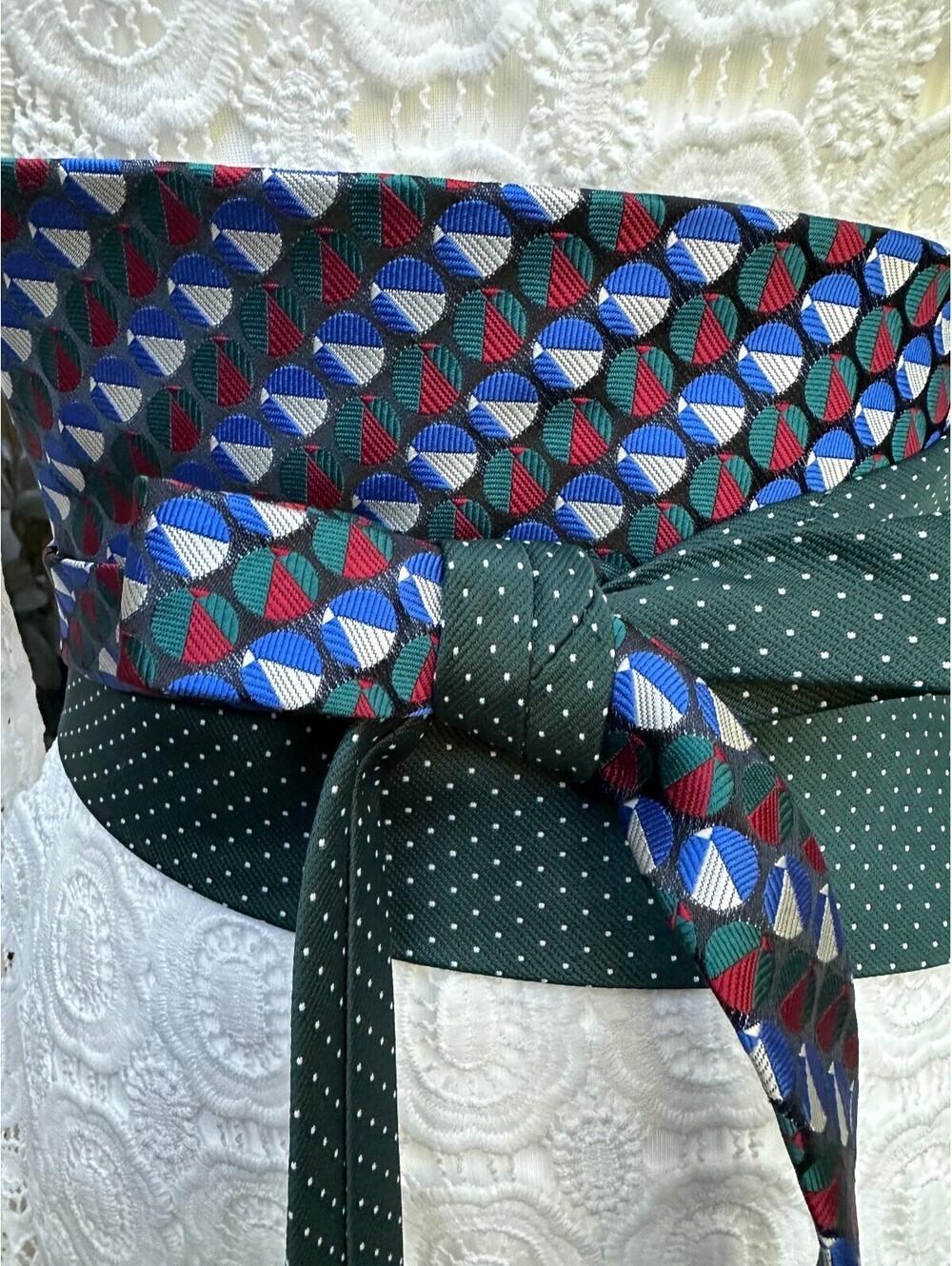 Upcycled Obi Wrap Belt | Corset Waist Belt | OOAK | OS | Emerald Polka Dots